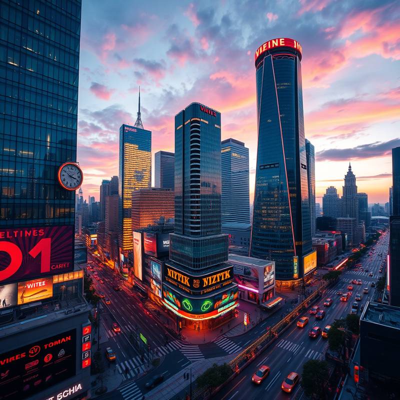 Dynamic cityscape featuring modern skyscrapers, bustling streets, and vibrant neon lights, capturing the energy and atmosphere of a contemporary urban environment.
