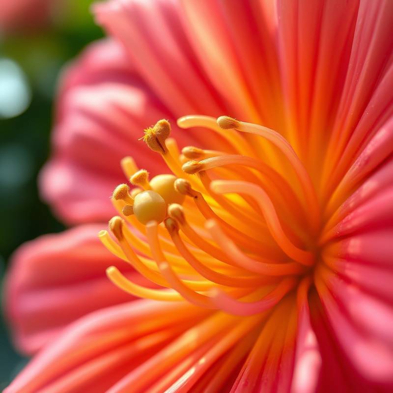 Extreme close-up shot of a vibrant flower, highlighting its intricate details, textures, and delicate structures, revealing the hidden beauty of the natural world.