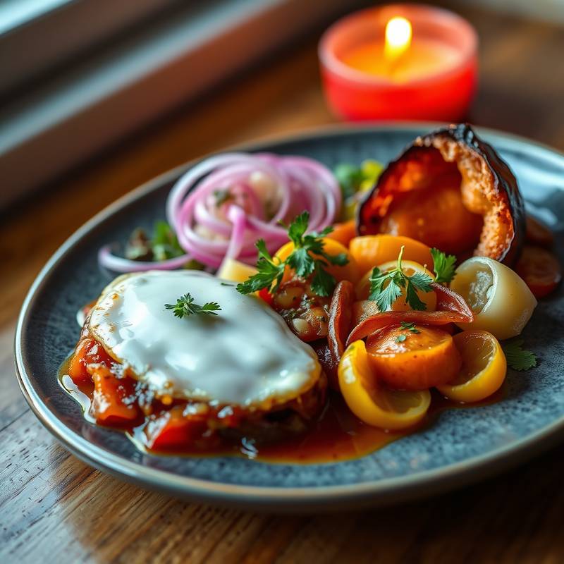 Vibrant and appetizing photograph of a beautifully arranged plate of food, showcasing its colors, textures, and presentation, making it visually appealing and mouthwatering.